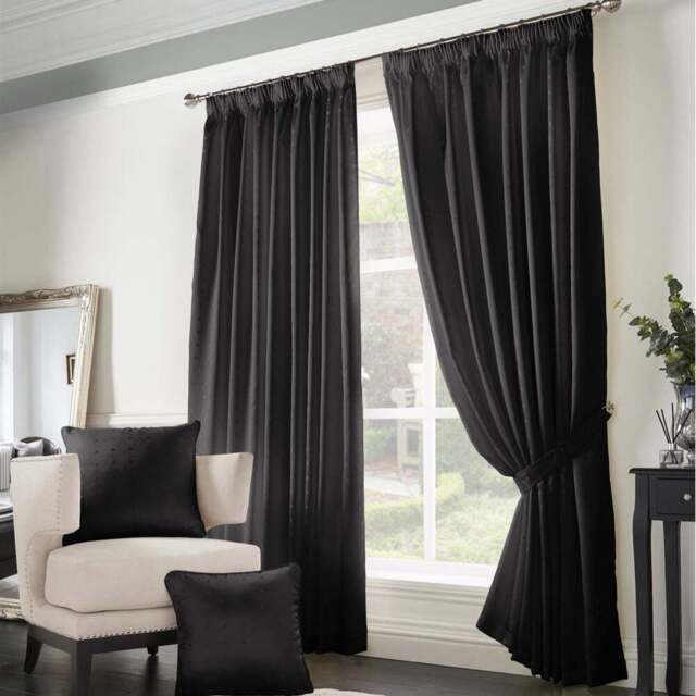 Alan Symonds Madison Black Taped Top Curtains 117 x 229cm - Size: W 117 x D 229cm - Wilko - image 1