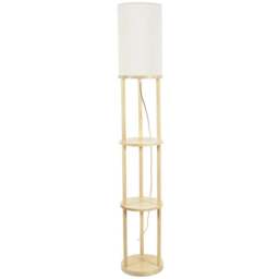 ValueLights Elsa 3 Shelf Cream Shade Wooden LED Floor Lamp - Wilko