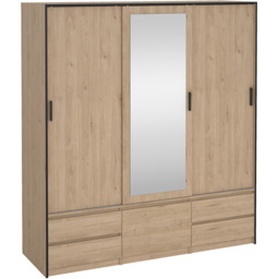 Florence 4 Door 4 Drawer Jackson Hickory Oak Sliding Wardrobe - Size: 4 Door, 4 Drawer - Brown - Furniture To Go - Wilko - thumbnail 3