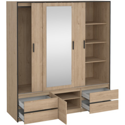 Florence 4 Door 4 Drawer Jackson Hickory Oak Sliding Wardrobe - Size: 4 Door, 4 Drawer - Brown - Furniture To Go - Wilko - thumbnail 4