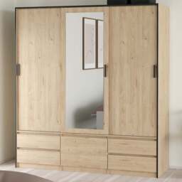 Florence 4 Door 4 Drawer Jackson Hickory Oak Sliding Wardrobe - Size: 4 Door, 4 Drawer - Brown - Furniture To Go - Wilko - thumbnail 1