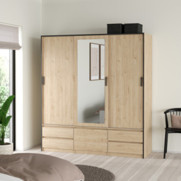 Florence 4 Door 4 Drawer Jackson Hickory Oak Sliding Wardrobe - Size: 4 Door, 4 Drawer - Brown - Furniture To Go - Wilko - thumbnail 7