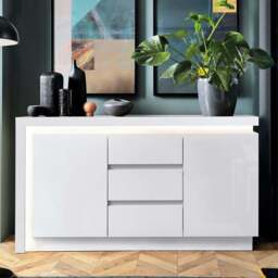 Lyon 2 Door 3 Drawer White High Gloss LED Sideboard - Size: 42 x 157.7 x 89.1cm - Multi - Furniture to Go - Wilko