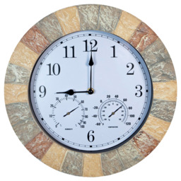 St Helens Sandstone Round Garden Clock with Thermometer and Hygrometer 34cm - Wilko