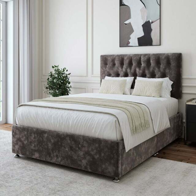 Bedmaster King Size Charcoal Chenille 2 Drawer Divan Base with Lona Headboard - Grey - Wilko - image 1
