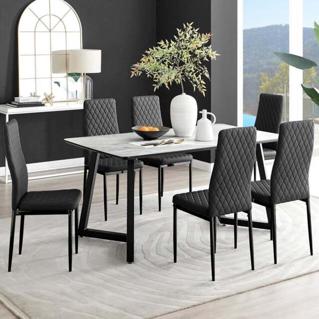 Furniturebox Copeland Valera Marble Effect 6 Seater Dining Set White and Black - Wilko - image 1