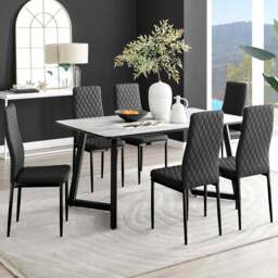 Furniturebox Copeland Valera Marble Effect 6 Seater Dining Set White and Black - Wilko - thumbnail 1