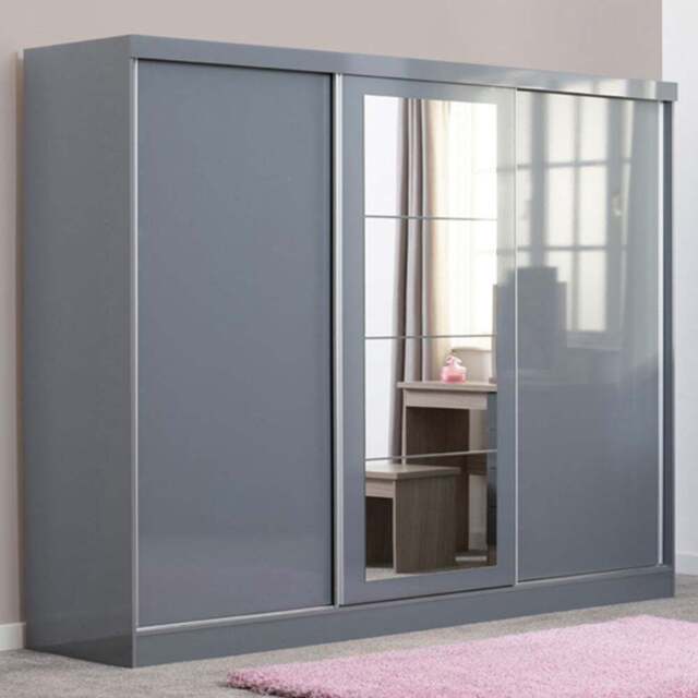 Seconique Nevada 3 Door Grey Sliding Wardrobe - Wilko - image 1