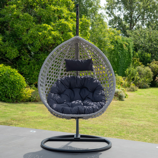 Artemis Home Abingdon Single Dark Grey Rattan Effect Hanging Egg Pod Chair - Size: 1 Seater - Wilko - image 1
