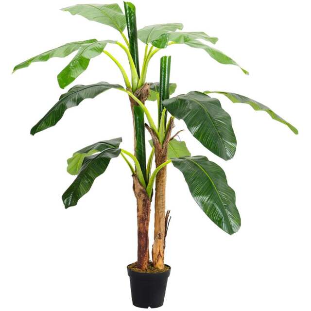 Living and Home 3 Trunk Artificial Banana Tree in Black Planter - Green - Wilko - image 1