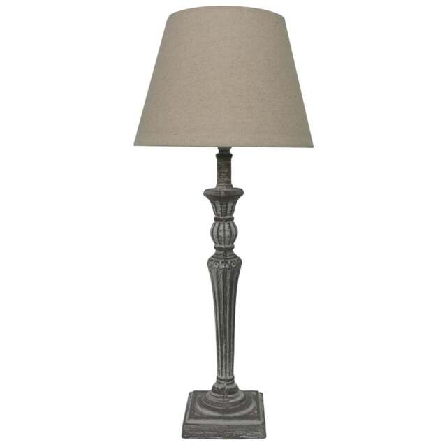 Acacia Home 58cm Grey Tall Washed Wood Bedside Lamp with Taupe Fabric Shade Set - Size: 58 x 12 x 12cm - Cream - Wilko - image 1