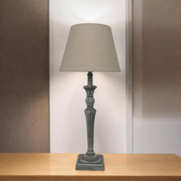 Acacia Home 58cm Grey Tall Washed Wood Bedside Lamp with Taupe Fabric Shade Set - Size: 58 x 12 x 12cm - Cream - Wilko - thumbnail 3