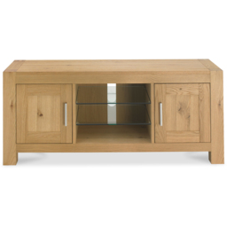 Bentley Designs Turin 2 Drawer 3 Shelf Light Oak TV Unit - Size: 57 x 44 x 135cm - Brown - Wilko - thumbnail 4