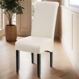 tectake Set of 6 Cream Faux Leather High Backrest Dining Chair - Wilko
