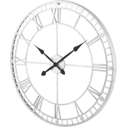 Pacific Lifestyle Antique Silver Metal Round Workframe Wall Clock with Roman Numerals 80cm - Size: 80 x 80 x 5cm - Wilko - thumbnail 3
