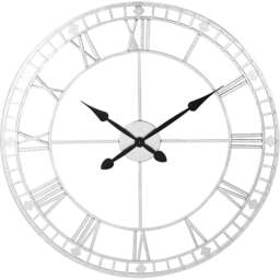 Pacific Lifestyle Antique Silver Metal Round Workframe Wall Clock with Roman Numerals 80cm - Size: 80 x 80 x 5cm - Wilko