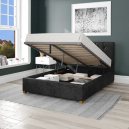 Aspire Hepburn Small Double Black Mirazzi Velvet Ottoman Bed - Aspire Beds - Wilko - thumbnail 3