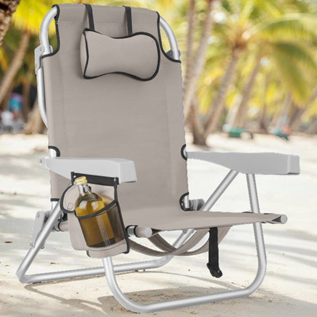 tectake Coral Beige Foldable Beach Chair with Backpack - Size: 78 x 63 x 101cm - Cream - Wilko - image 1