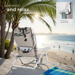 tectake Coral Beige Foldable Beach Chair with Backpack - Size: 78 x 63 x 101cm - Cream - Wilko - thumbnail 7