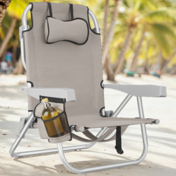 tectake Coral Beige Foldable Beach Chair with Backpack - Size: 78 x 63 x 101cm - Cream - Wilko - thumbnail 1