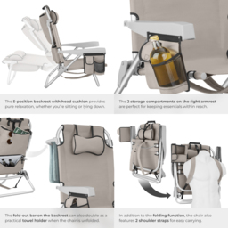 tectake Coral Beige Foldable Beach Chair with Backpack - Size: 78 x 63 x 101cm - Cream - Wilko - thumbnail 6