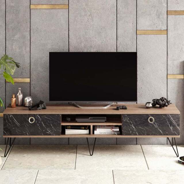 Decorotika Lorenz 2 Door 3 Shelf Bendire and Walnut TV Unit - Size: 45.6 x 180 x 35.2cm - Multi - Wilko - image 1