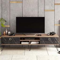 Decorotika Lorenz 2 Door 3 Shelf Bendire and Walnut TV Unit - Size: 45.6 x 180 x 35.2cm - Multi - Wilko