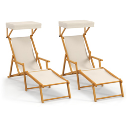 Costway Beige Birch Wood Chaise Lounge Chair with Adjustable Canopy - Size: 147 x 66 x 10cm - Cream - Wilko - thumbnail 4