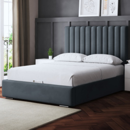 DS Living Evangeline Small Double Steel Upholstered Bed Frame with Headboard - Grey - Wilko - thumbnail 1