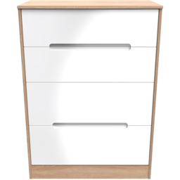 Crowndale Monaco 4 Drawer White Gloss and Bardolino Oak Deep Chest of Drawers Ready Assembled - White Gloss & Bardolino Oak - Wilko - thumbnail 3