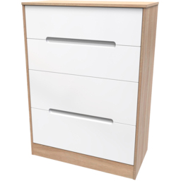 Crowndale Monaco 4 Drawer White Gloss and Bardolino Oak Deep Chest of Drawers Ready Assembled - White Gloss & Bardolino Oak - Wilko - thumbnail 4