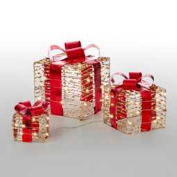 The Christmas Workshop 60 Warm White LED Gold and Red Gift Box Decoration Set of 3 - Size: 22 x 20 x 20cm - Wilko - thumbnail 3