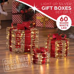 The Christmas Workshop 60 Warm White LED Gold and Red Gift Box Decoration Set of 3 - Size: 22 x 20 x 20cm - Wilko - thumbnail 5