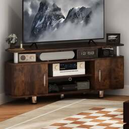 HOMCOM 2 Door Rustic Brown TV Unit Cabinet - Size: 52.0 cm x 39.5 cm x 120.0 cmcm - Wilko - thumbnail 1