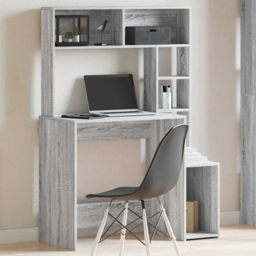 vidaXL 6 Shelf Computer Desk Grey Sonoma - Size: 140 x 100 x 45cm - Wilko