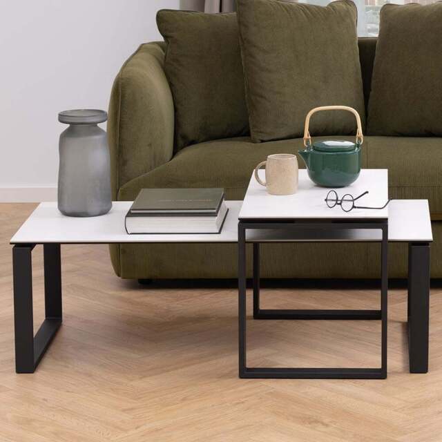 Florence Katrine White Ceramic Akranes Top Coffee Table Set of 2 - Black - Furniture To Go - Wilko - image 1