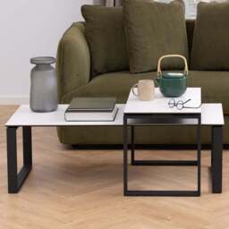Florence Katrine White Ceramic Akranes Top Coffee Table Set of 2 - Black - Furniture To Go - Wilko