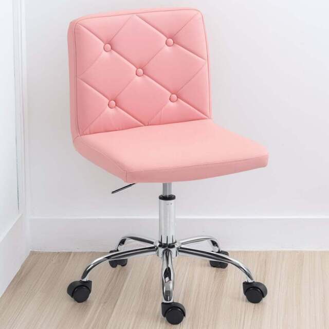 HOMCOM Pink Vanity Chair with Rolling Wheels - Size: Single - Wilko - image 1