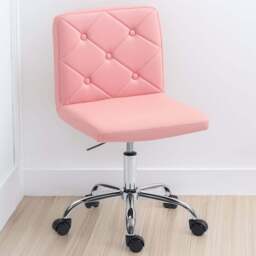 HOMCOM Pink Vanity Chair with Rolling Wheels - Size: Single - Wilko
