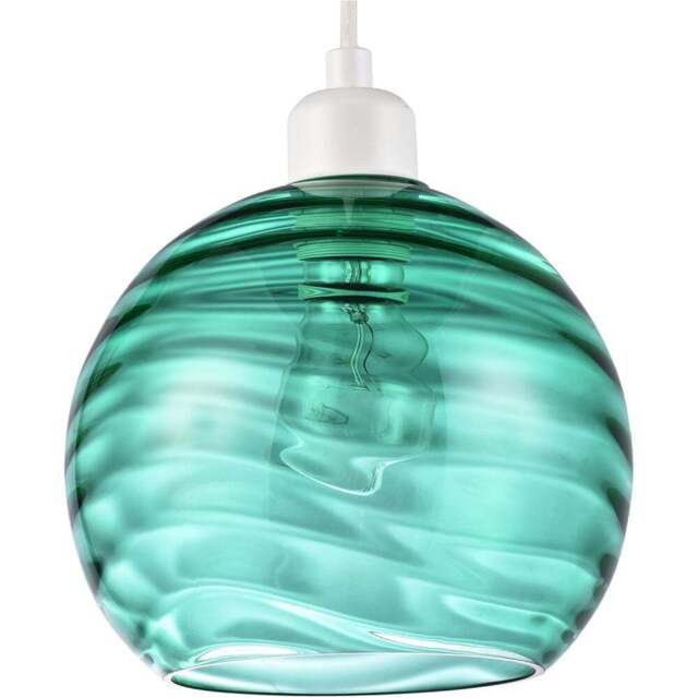 Happy Homewares Circular Ribbed Emerald Green Glass Non Electric Pendant Shade - Size: 18 x 20 x 20cm - Wilko - image 1