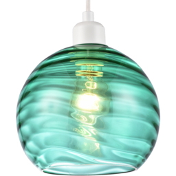 Happy Homewares Circular Ribbed Emerald Green Glass Non Electric Pendant Shade - Size: 18 x 20 x 20cm - Wilko - thumbnail 3
