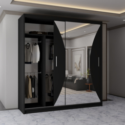 Sliding Wardrobes 4U California 2 Door Black Wide Curved Mirrored Wardrobe 203cm - Wilko - thumbnail 6