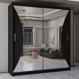 Sliding Wardrobes 4U California 2 Door Black Wide Curved Mirrored Wardrobe 203cm - Wilko
