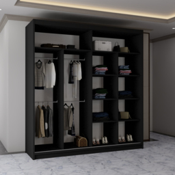 Sliding Wardrobes 4U California 2 Door Black Wide Curved Mirrored Wardrobe 203cm - Wilko - thumbnail 5