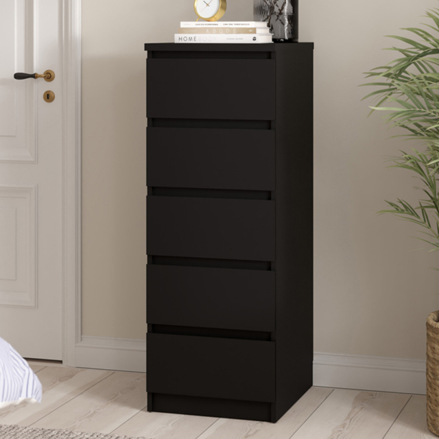 Florence 5 Drawer Matt Black Narrow Chest of Drawers - Furniture to Go - Wilko - image 1
