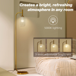 HOMCOM Glass Lampshade Gold Floor Lamp with Foot Switch - Size: 24 x 37 x 99cm - Gold Tone - Wilko - thumbnail 6