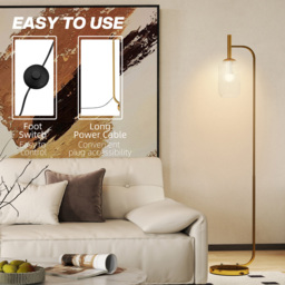 HOMCOM Glass Lampshade Gold Floor Lamp with Foot Switch - Size: 24 x 37 x 99cm - Gold Tone - Wilko - thumbnail 7