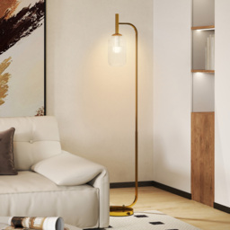 HOMCOM Glass Lampshade Gold Floor Lamp with Foot Switch - Size: 24 x 37 x 99cm - Gold Tone - Wilko - thumbnail 4