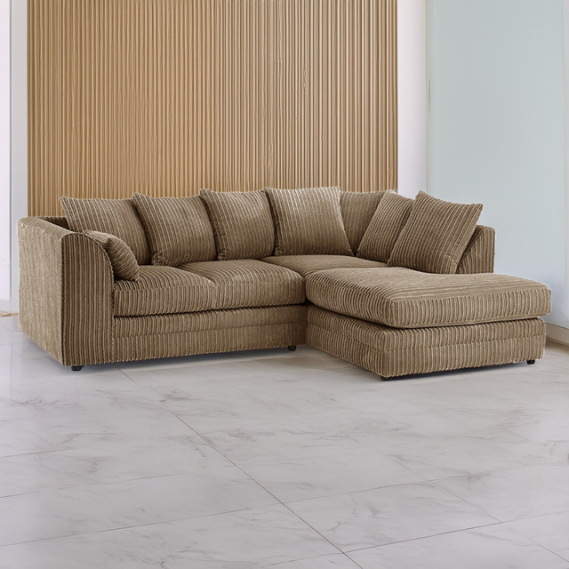 Portland Luxor 4 Seater Coffee Jumbo Cord Right Hand L Shape Corner Sofa - Brown - Wilko - image 1