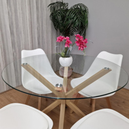 Kosy Koala 4 Seater Glass and Plastic Round Dining Table Set Oak Effect and White - Clear - Portland - Wilko - thumbnail 3